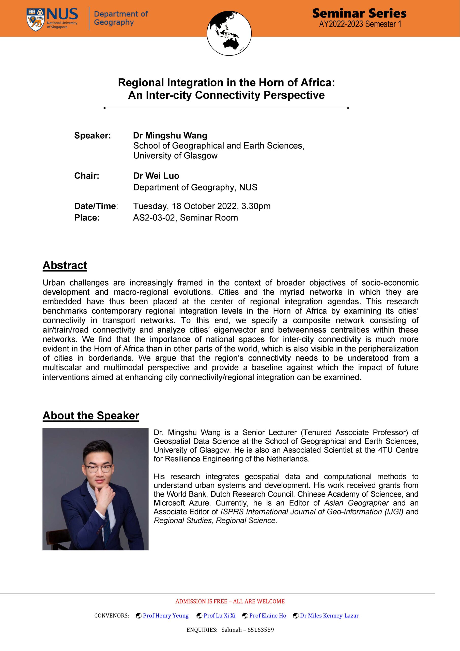 Seminar: Regional Integration in the Horn of Africa: An Inter-city Connectivity Perspective