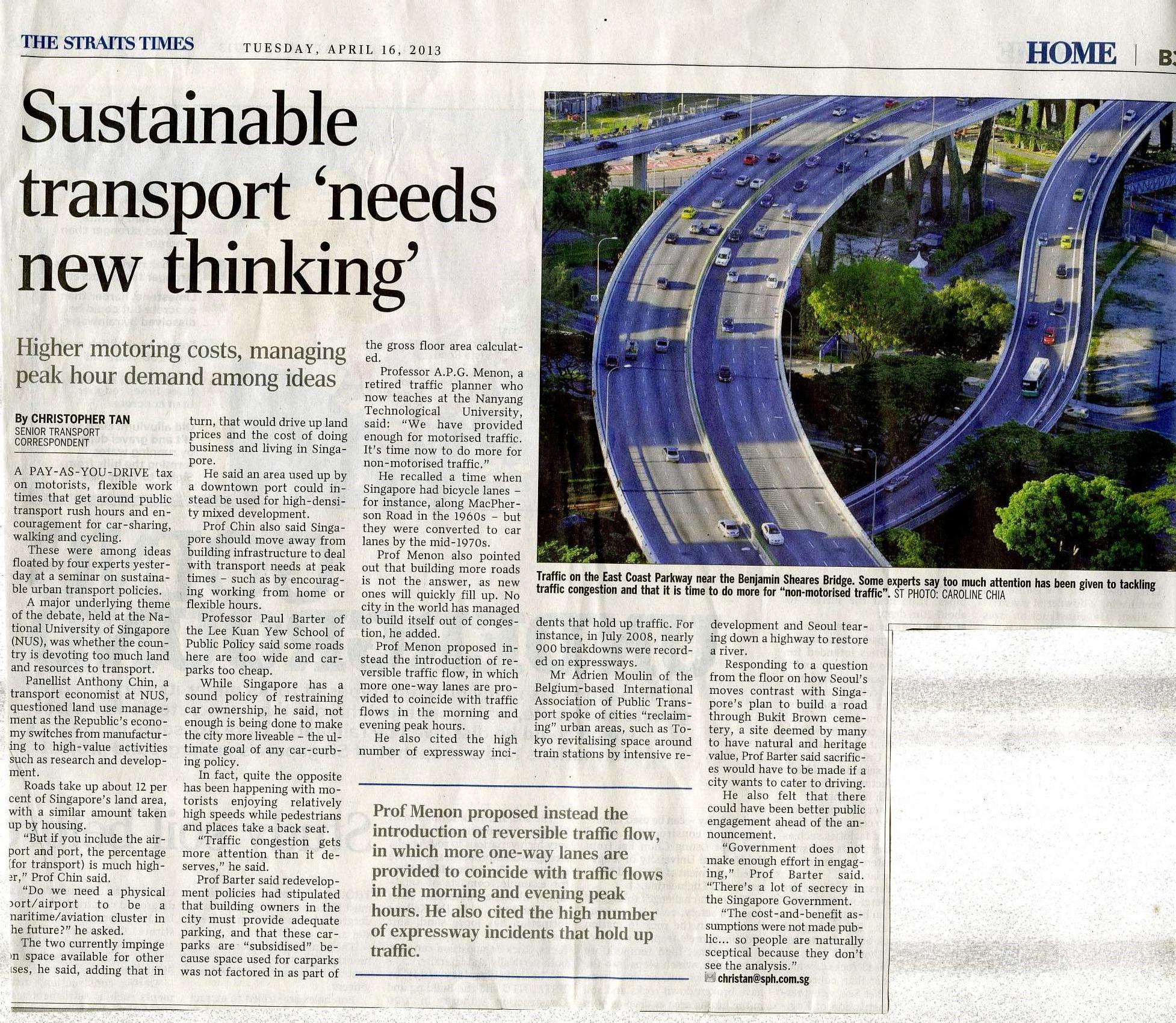 Sustainable transport “needs new thinking” – Singapore Research Nexus 