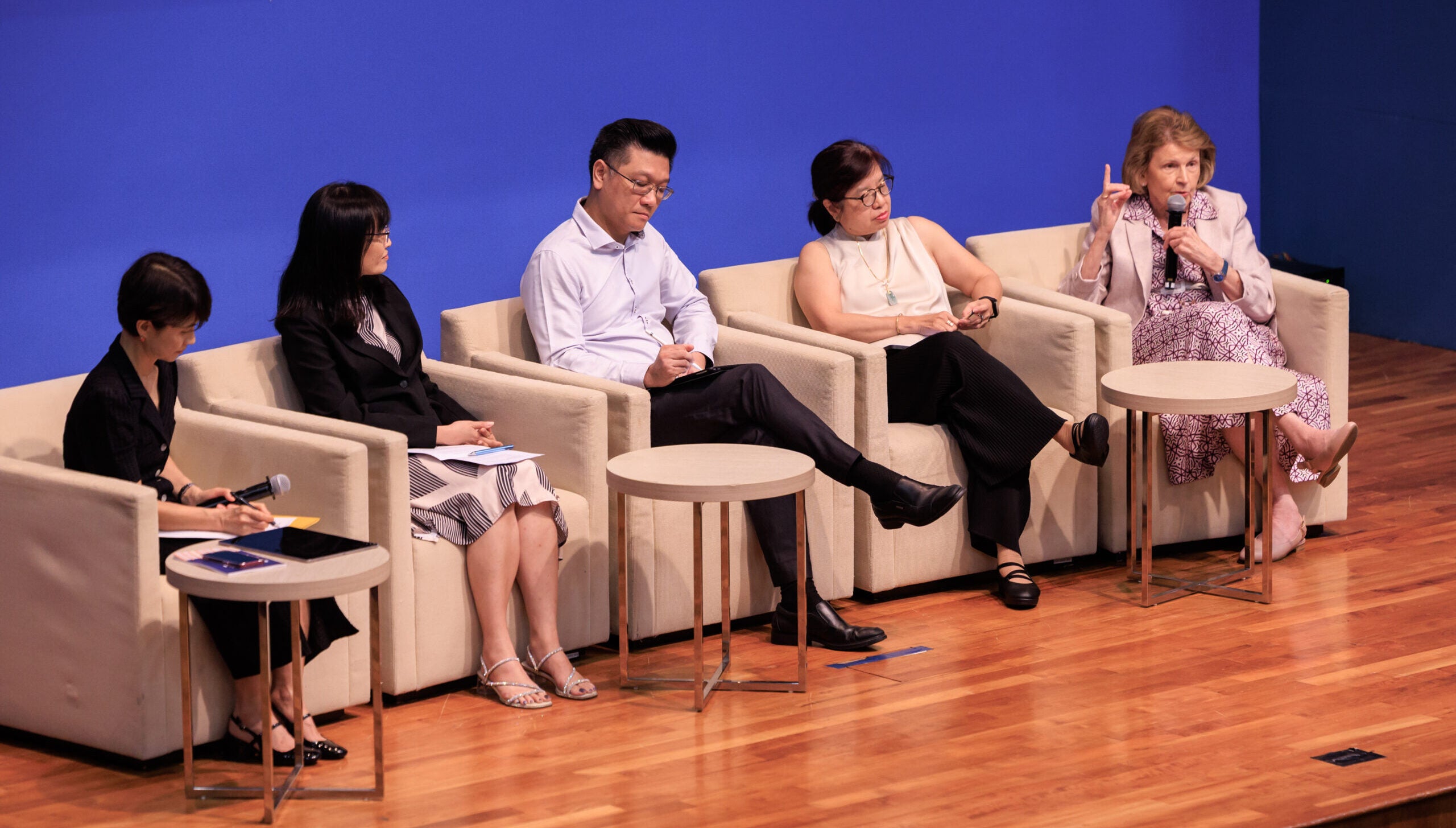 Panel discussion on the Impact and Future of Practice Research with (from extreme right) Prof Lynette Joubert, Dr Goh Soon Noi, Mr Lee Seng Meng and Ms Helen Sim. Moderated by Associate Prof Hyekyung Choo (extreme left)
