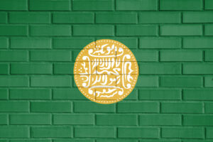 Rohingya flag painted on a brick wall, Background texture