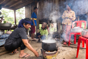 Phnom Penh, Phnom Penh / Cambodia - October 8th 2016: Image of a Khmer rural women in the countryside. Cooking in traditional way.