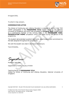 <b>Commendation Letter</b>
A sample of the Commendation Letter.